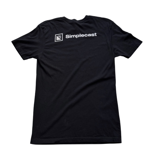 PLEASE TALK TO ME ABOUT PODCASTS Graphic T Black White Simplecast Size S - Picture 2 of 5